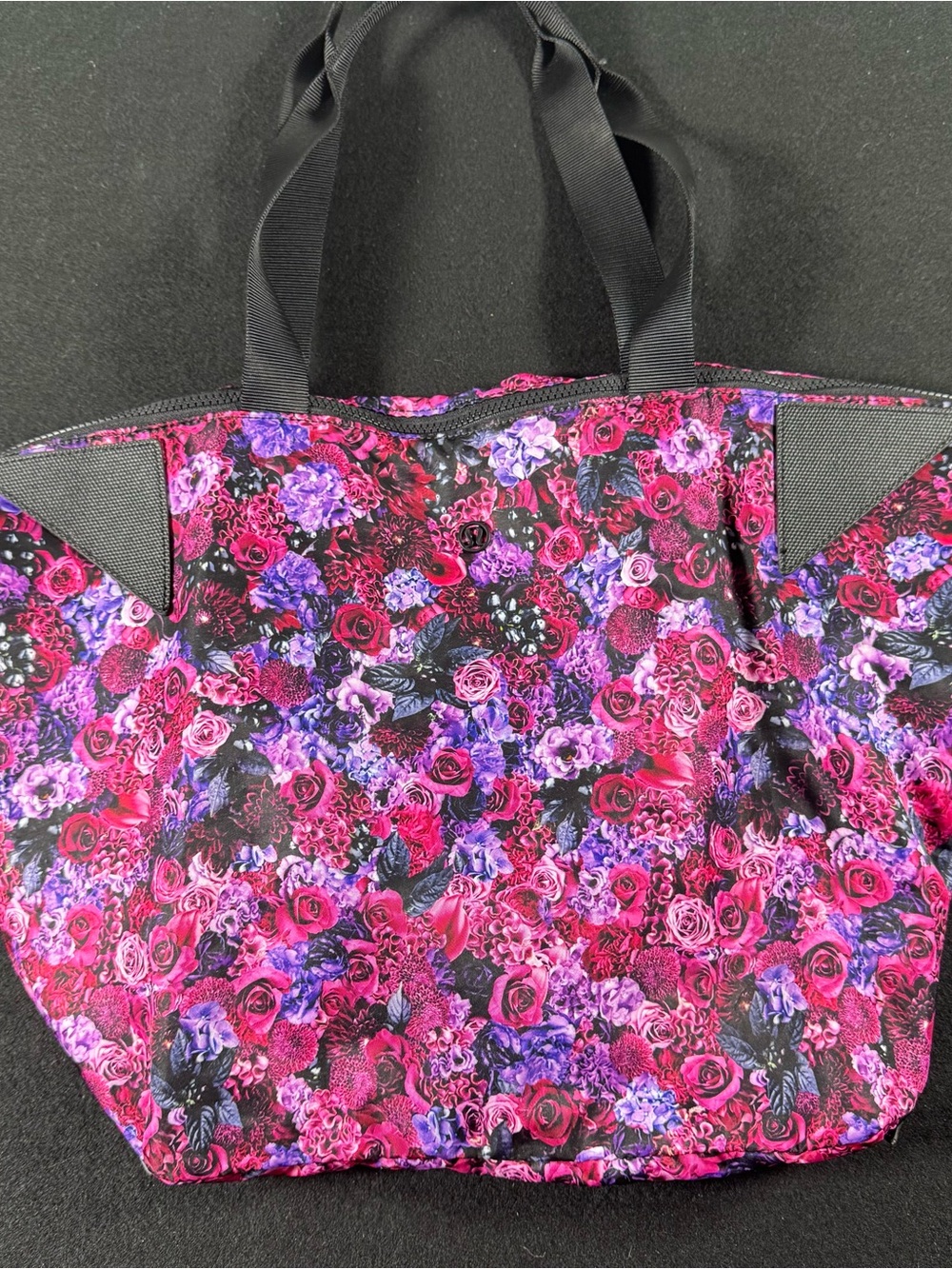 lululemon athletica Pink and Purple Floral Tote with Black Handles